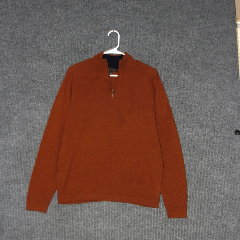 Garret Scott Sweater‎ Mens M Rust Orange Extra Fine Merino Wool Quarter Zip
